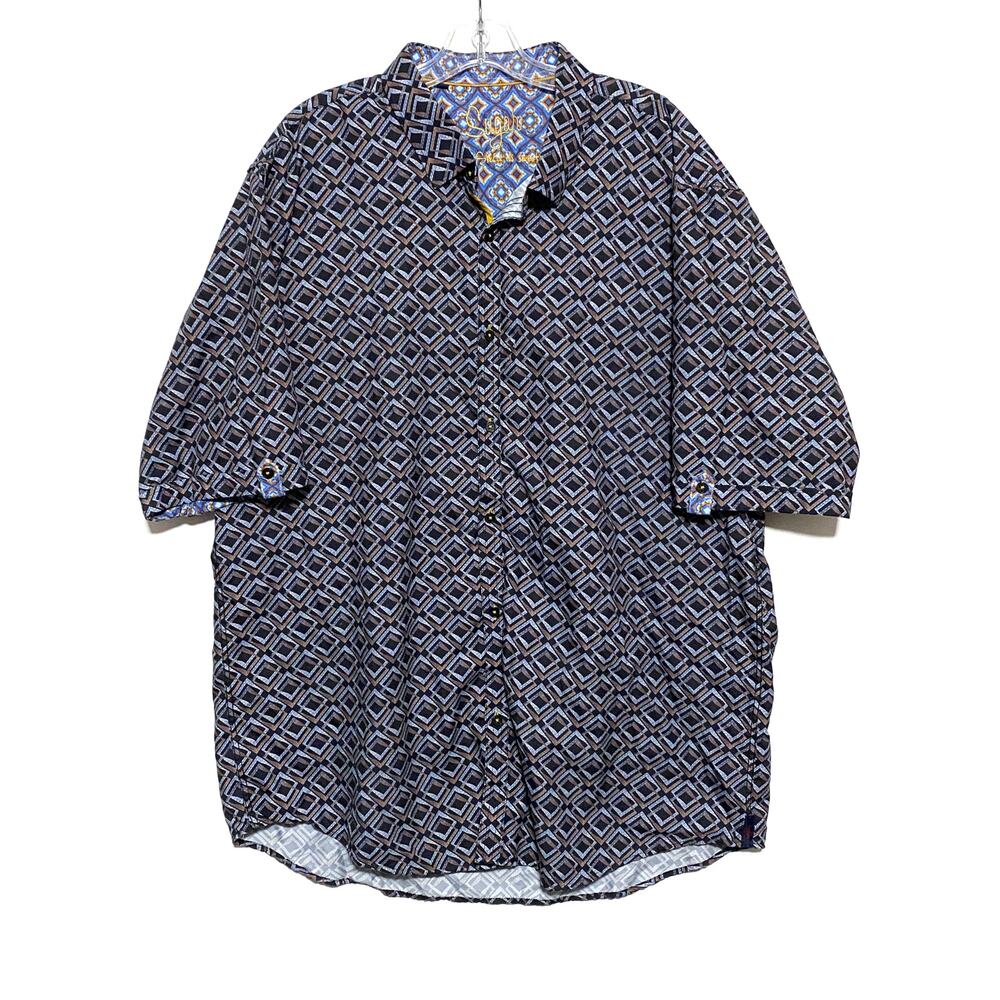 Sugar Button Shirt Mens 2XL Psychedelic Retro Geometric Disco Metallic Novelty